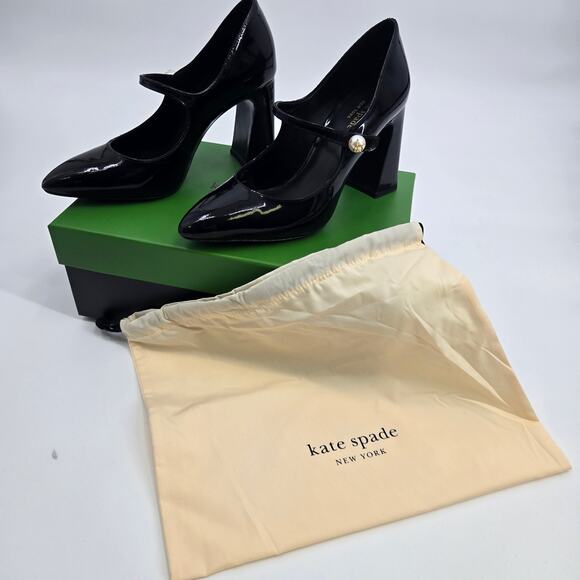 kate spade new york 8 Maren Pearl Patent Leather Mary Jane Pump Strap Almond - Picture 15 of 16